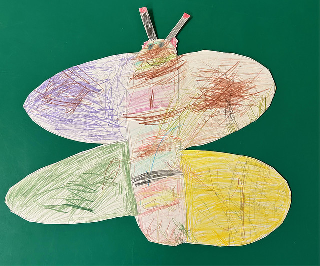 Butterfly drawing by the children at Quince Tree Day Nursery, South Ockendon, Essex, UK (May, 2024)